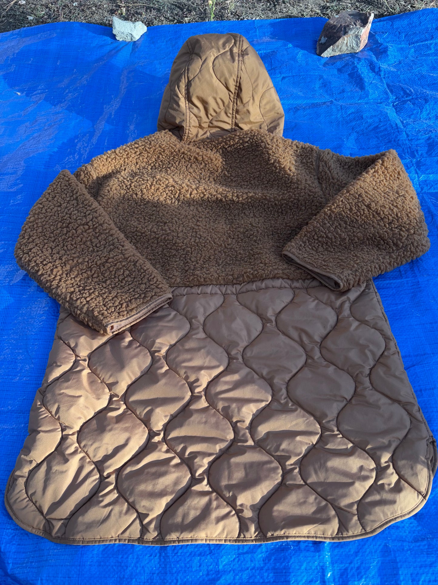 Old Navy Sherpa Fleece Quilted Parka Jacket Men’s XL Hooded Brown Winter Jacket