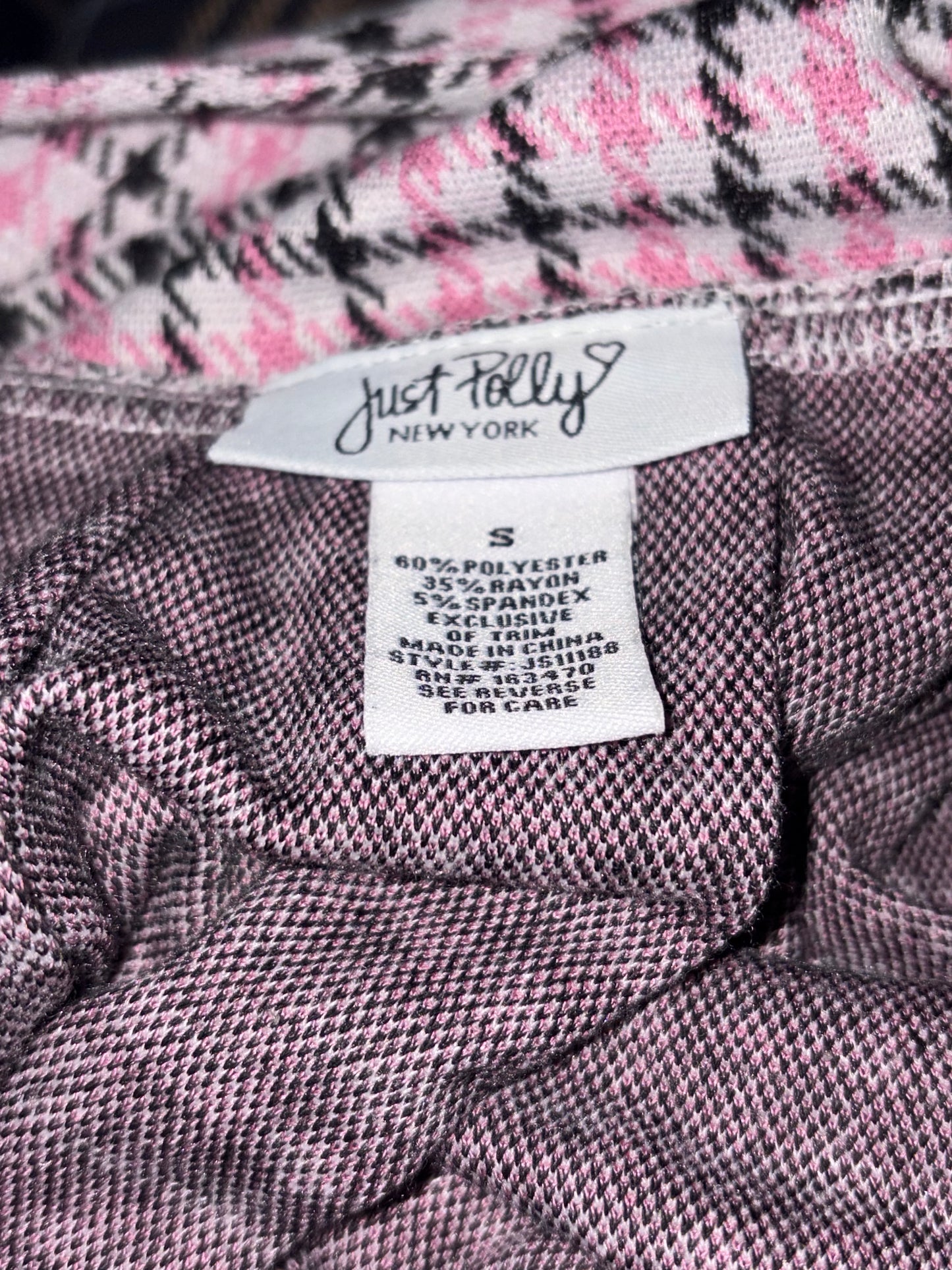 Just Polly Pink Houndstooth Pleated Mini Skirt Belted Preppy Y2K Coquette