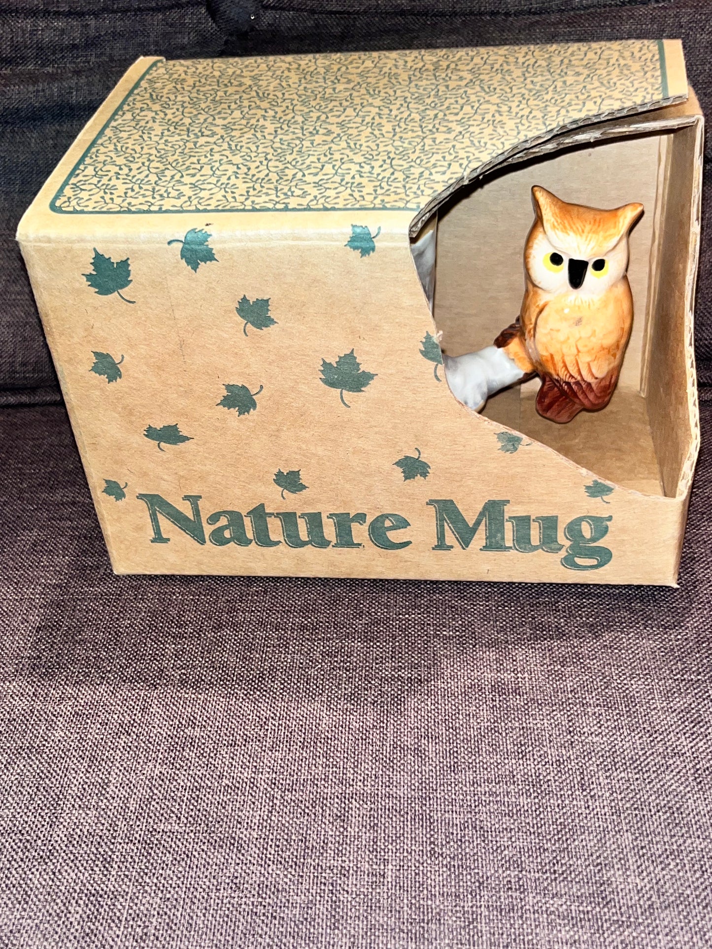 1993 Bergschrund Nature Mug Owl Tree Trunk Cup Hand Painted Ceramic w/box  Vinta