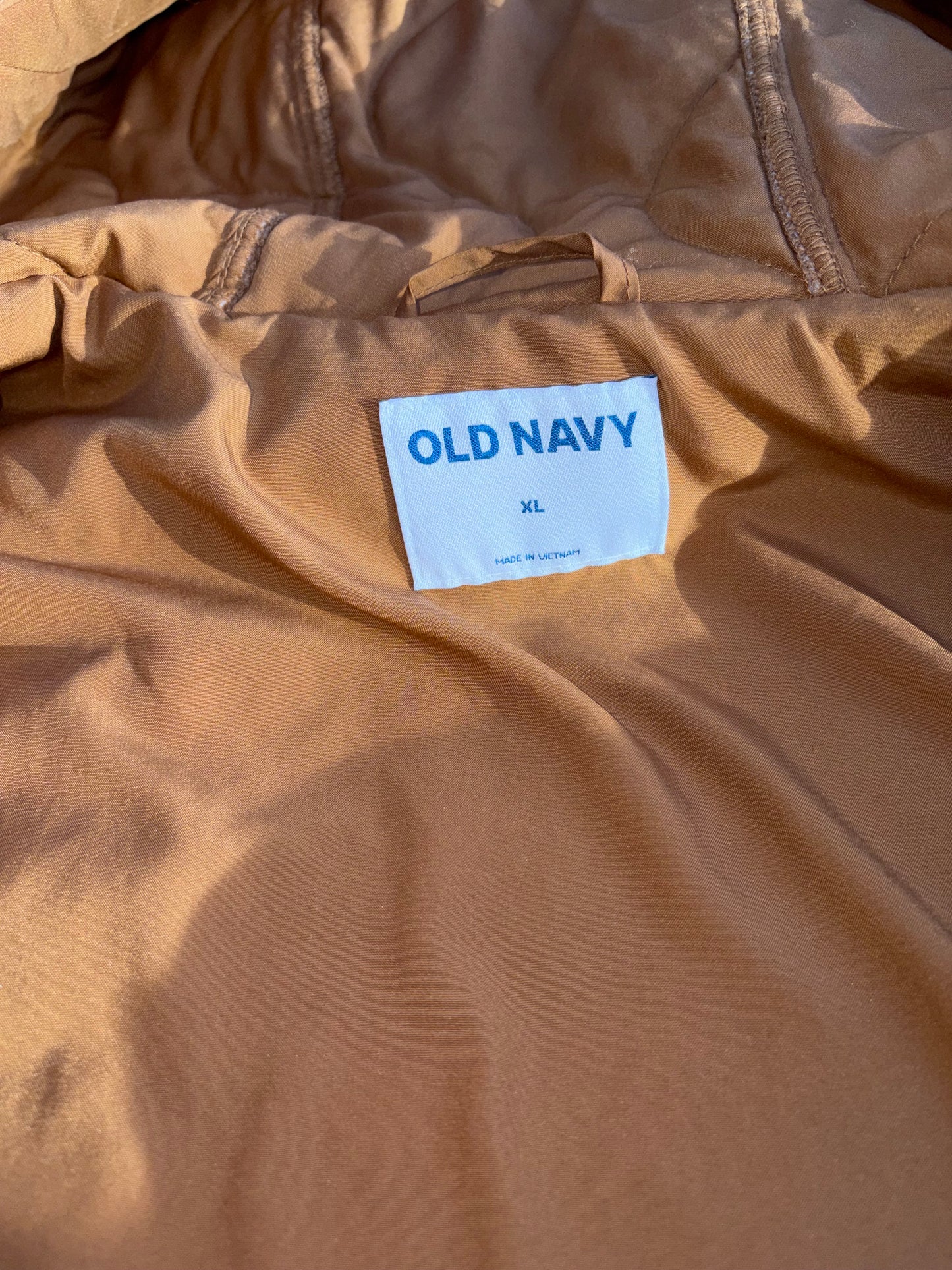 Old Navy Sherpa Fleece Quilted Parka Jacket Men’s XL Hooded Brown Winter Jacket