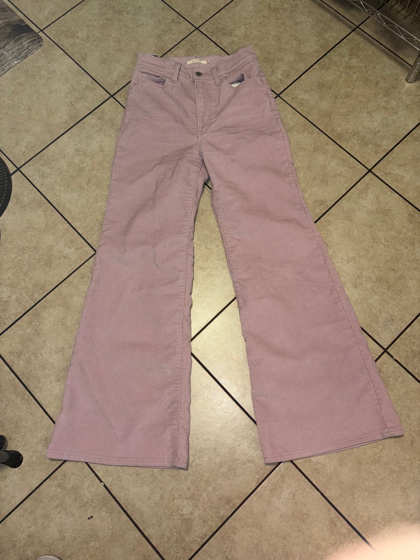 Levi’s Ribcage Bell Corduroy Pants 28 Pink High Rise Flare Y2K 70s