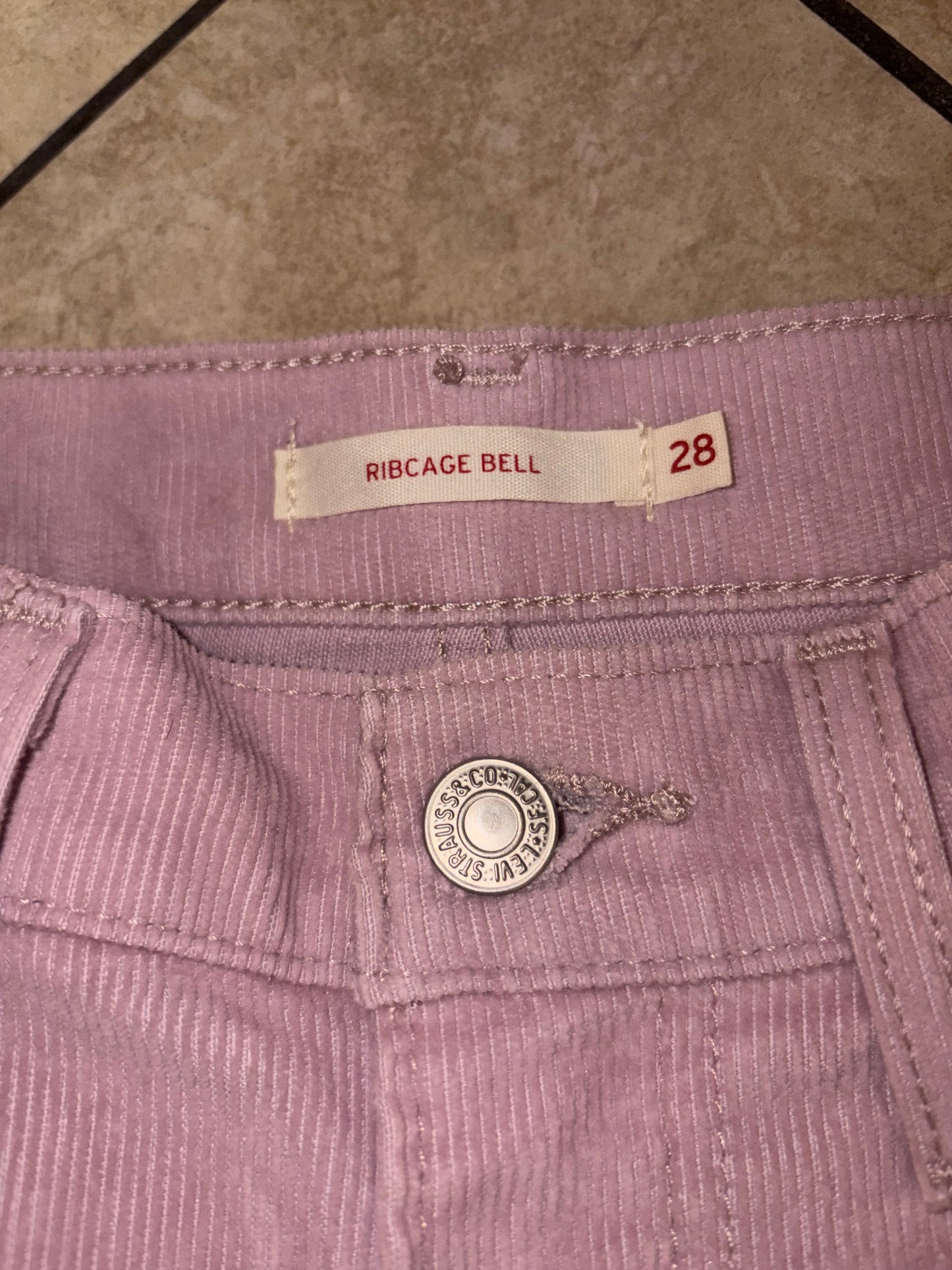Levi’s Ribcage Bell Corduroy Pants 28 Pink High Rise Flare Y2K 70s