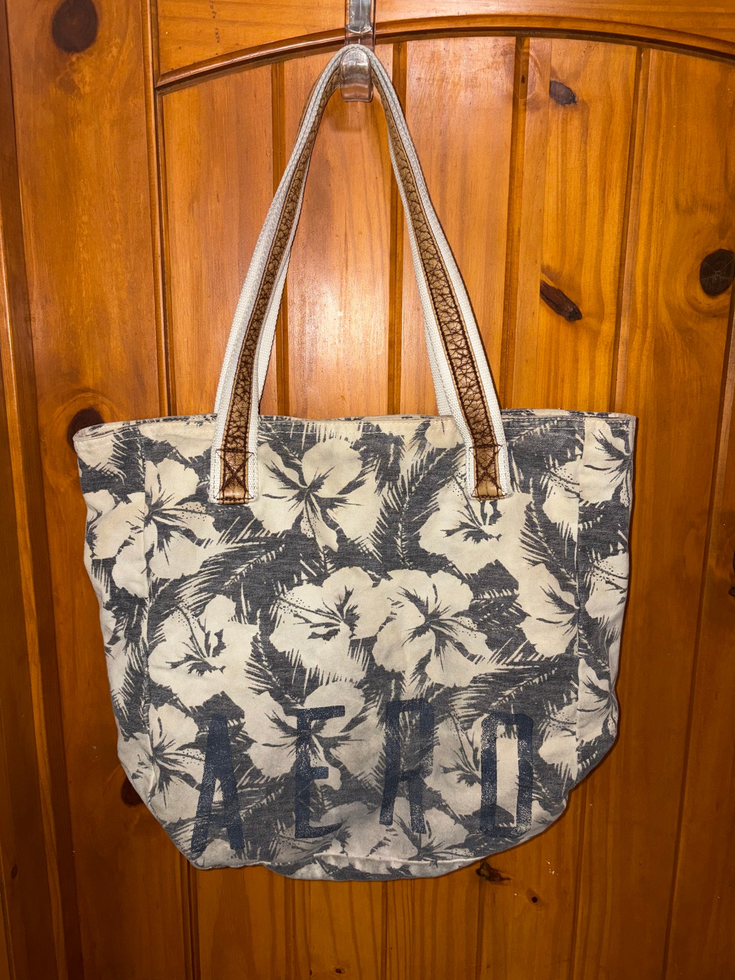 Aéropostale Tropical Floral Canvas Tote Bag Beach Shopper Hawaiian Palm Print