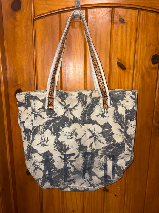 Aéropostale Tropical Floral Canvas Tote Bag Beach Shopper Hawaiian Palm Print