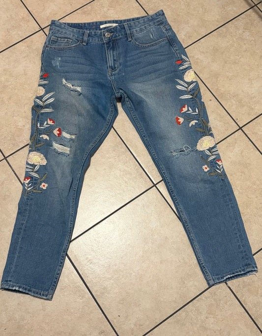 O2 Denim Collection Hand Embroidered Floral Jeans Womens 10