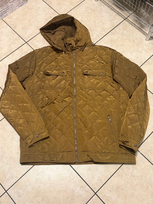 Masrimos USA Men’s Quilted Hooded Jacket XXL Brown Fleece Lined Vintage Style