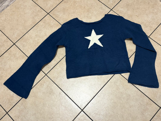 Pretty Garbage Women’s Cropped Star Sweater Medium Navy Blue Y2K Aesthetic NWT