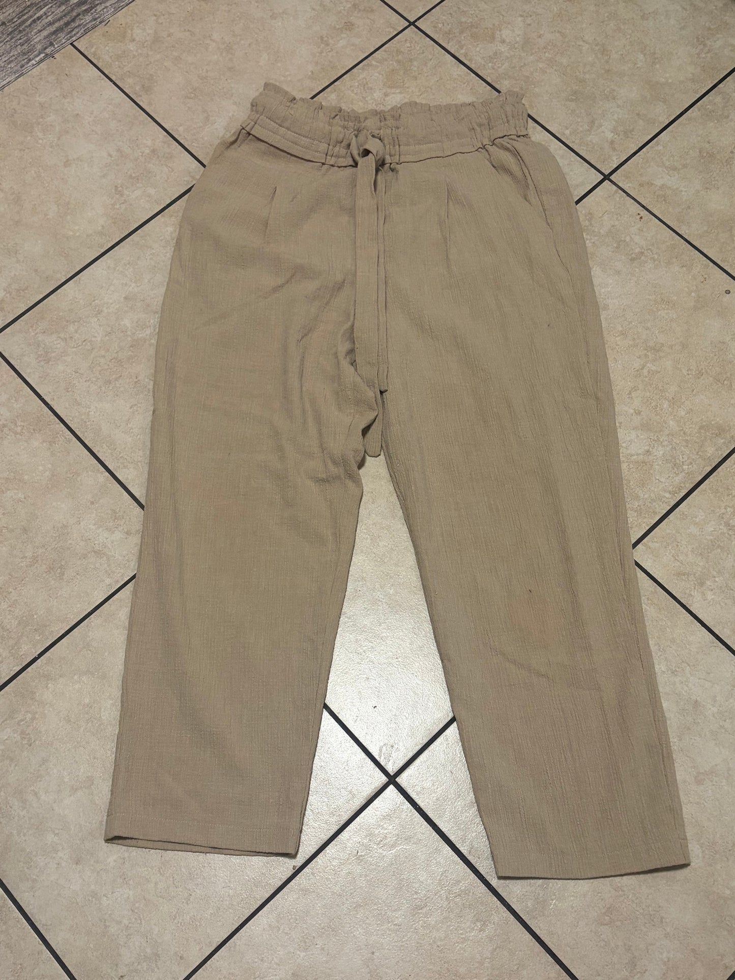 Cotton Candela Gauze Lounge Pants Womens M Taupe Drawstring Coastal Boho Resort