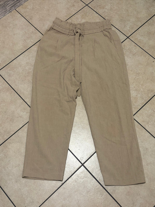 Cotton Candela Gauze Lounge Pants Womens M Taupe Drawstring Coastal Boho Resort