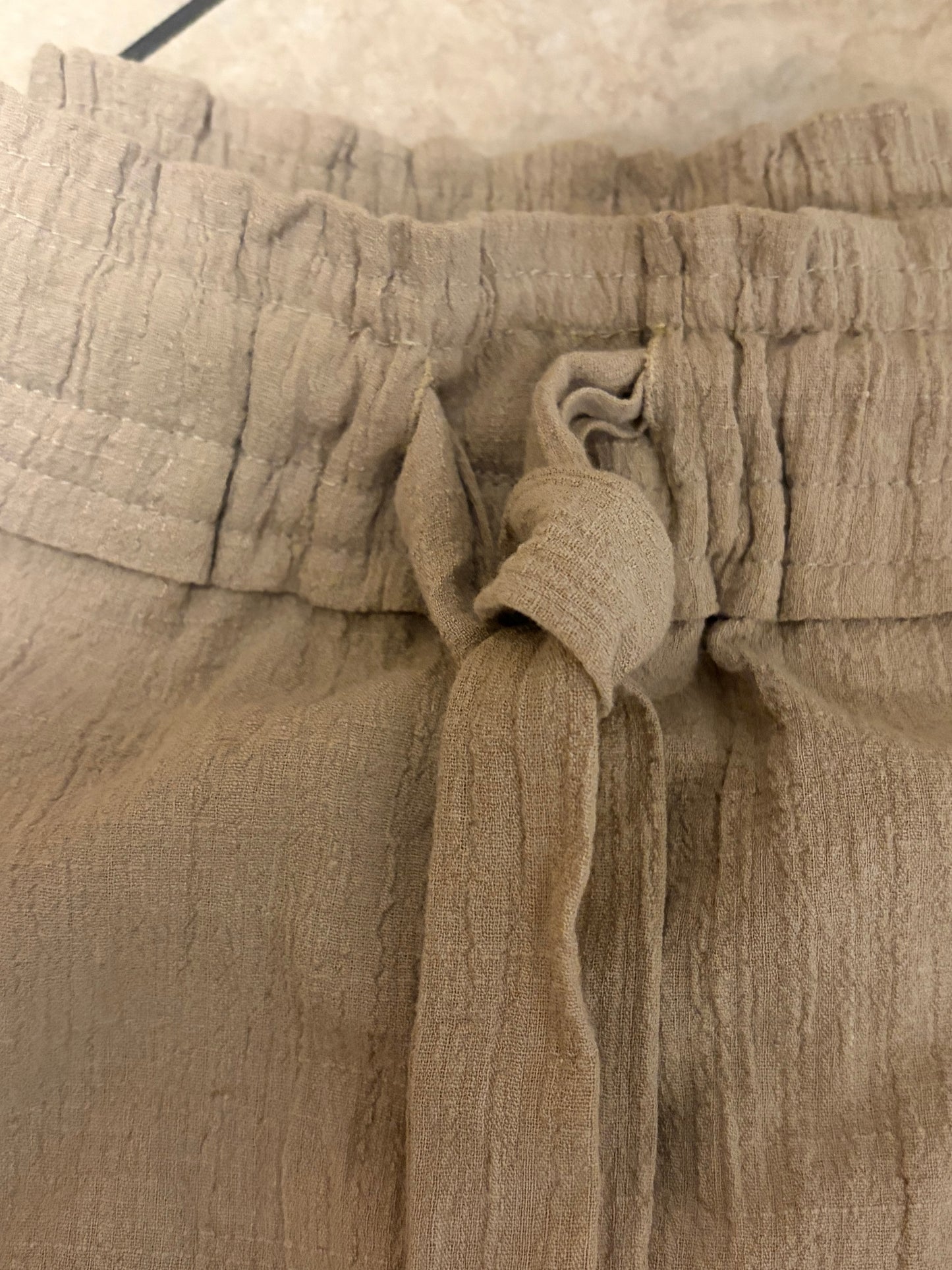 Cotton Candela Gauze Lounge Pants Womens M Taupe Drawstring Coastal Boho Resort