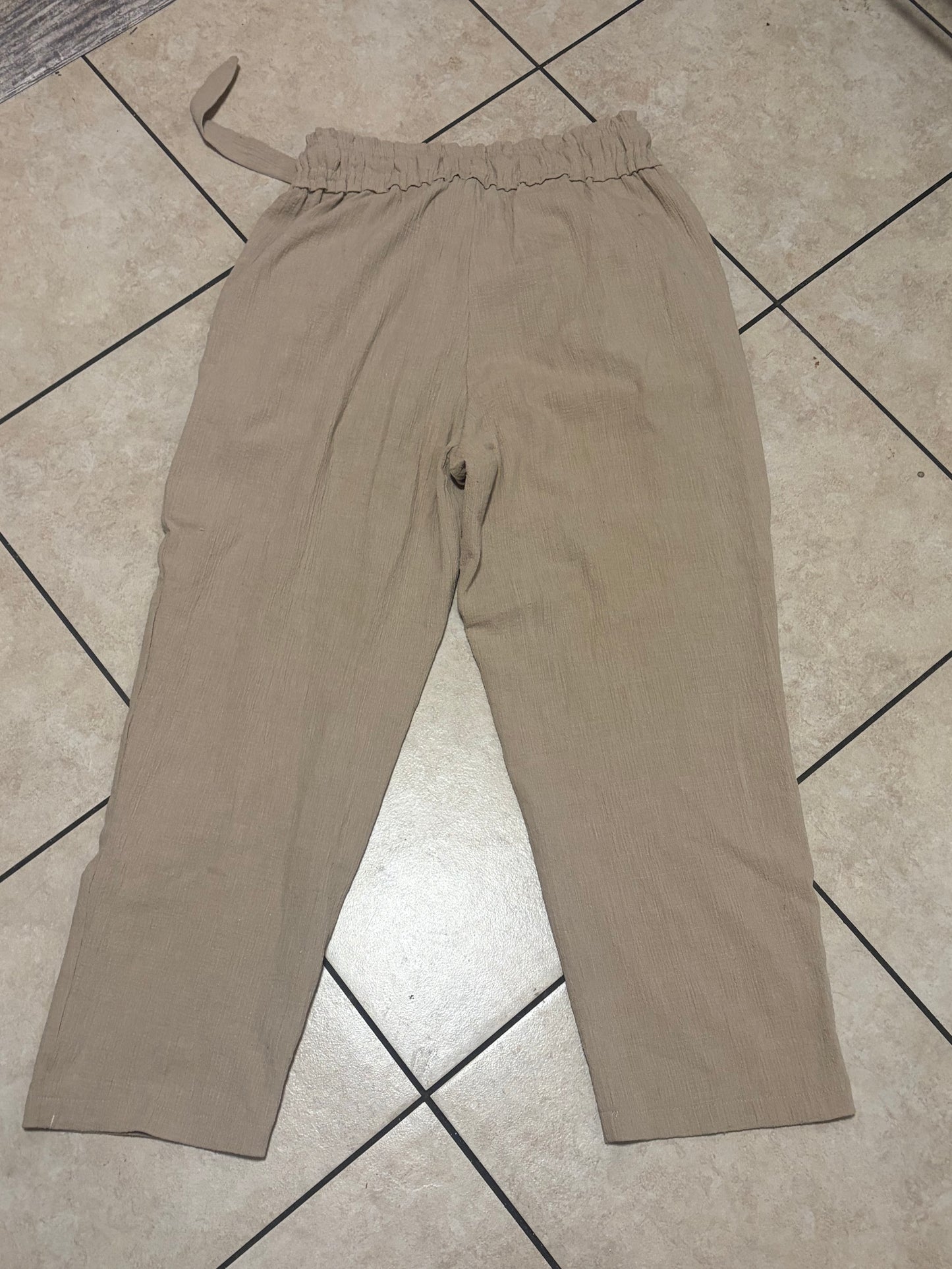 Cotton Candela Gauze Lounge Pants Womens M Taupe Drawstring Coastal Boho Resort