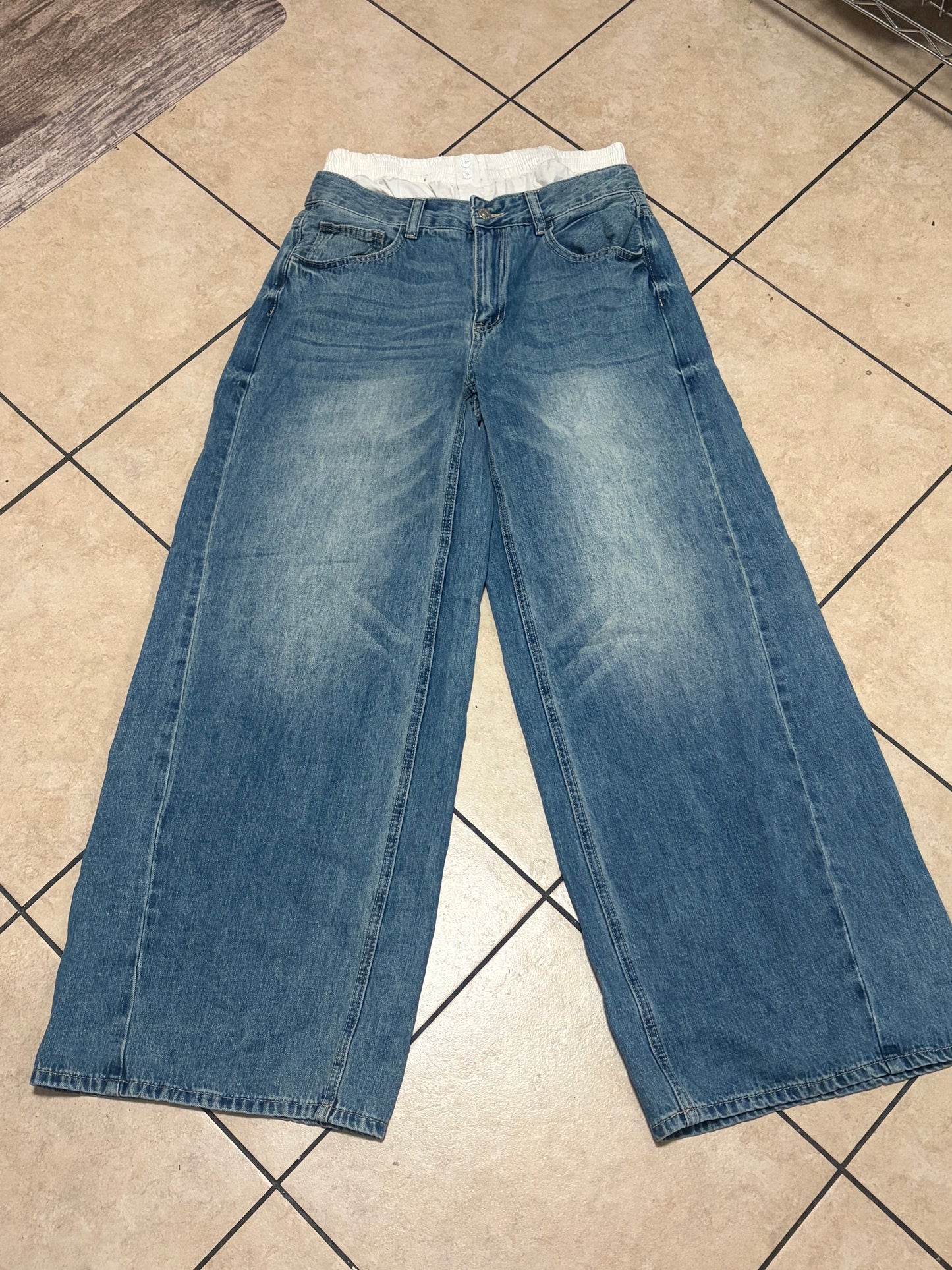 Nectar Clothing Jeans Womens 2 Elastic Waist Comfort Denim Wide Leg Blue