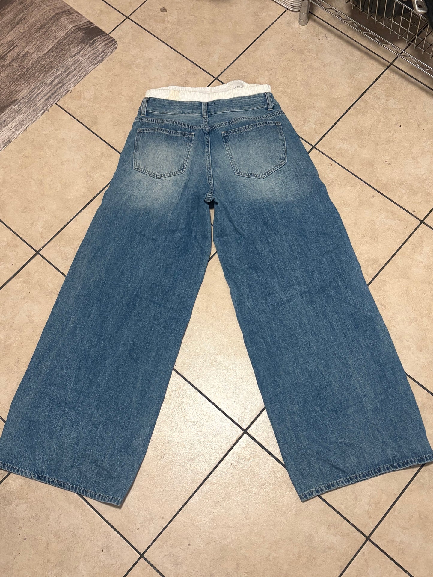 Nectar Clothing Jeans Womens 2 Elastic Waist Comfort Denim Wide Leg Blue