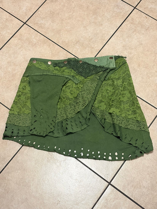 Boho Fairycore Lace Wrap Mini Skirt Green Festival Cottagecore Pixie Y2K