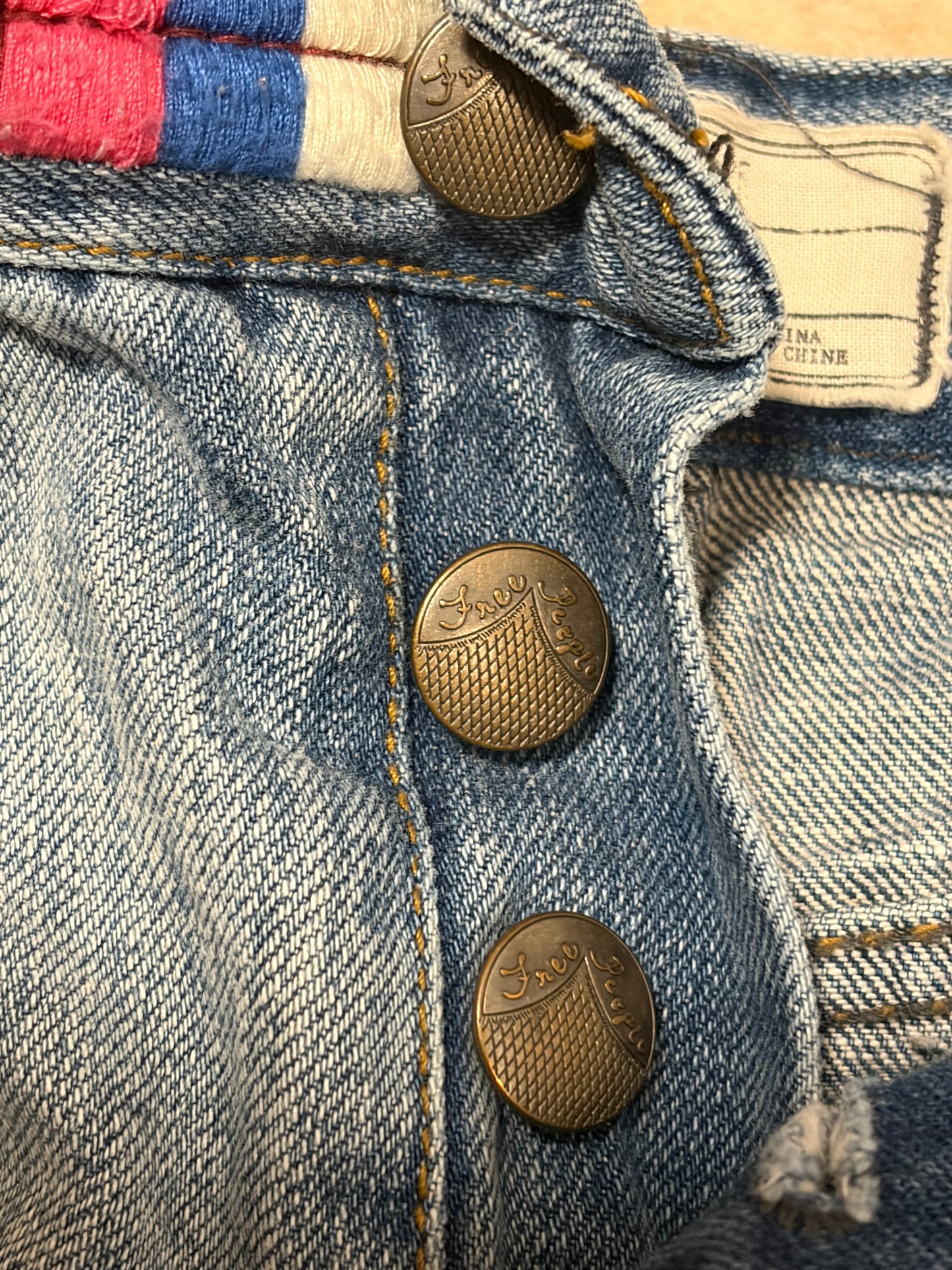 Free People Rainbow Waist Denim Shorts Y2K Festival Pride Boho Cutoffs 28