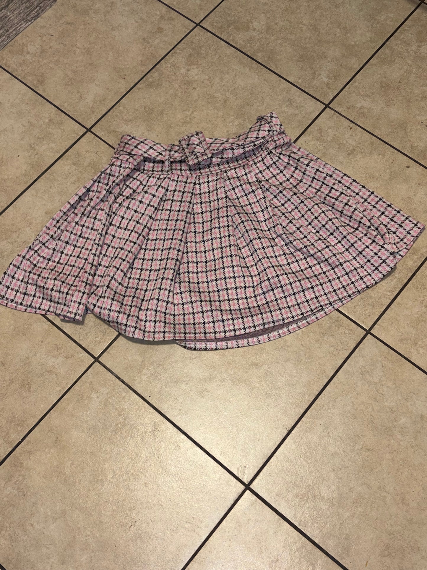 Just Polly Pink Houndstooth Pleated Mini Skirt Belted Preppy Y2K Coquette