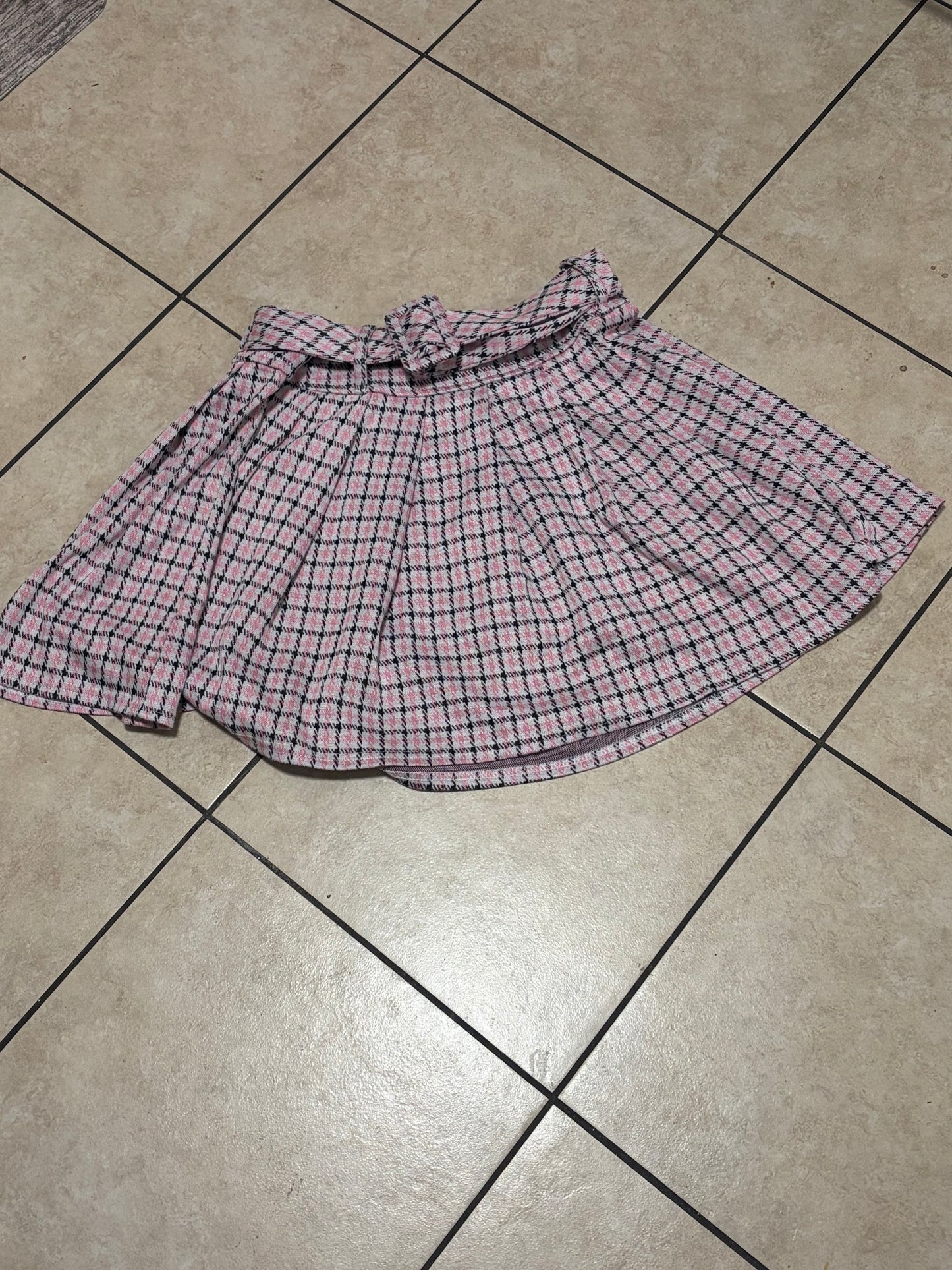 Just Polly Pink Houndstooth Pleated Mini Skirt Belted Preppy Y2K Coquette
