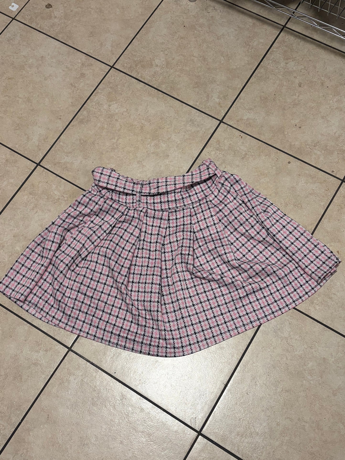 Just Polly Pink Houndstooth Pleated Mini Skirt Belted Preppy Y2K Coquette