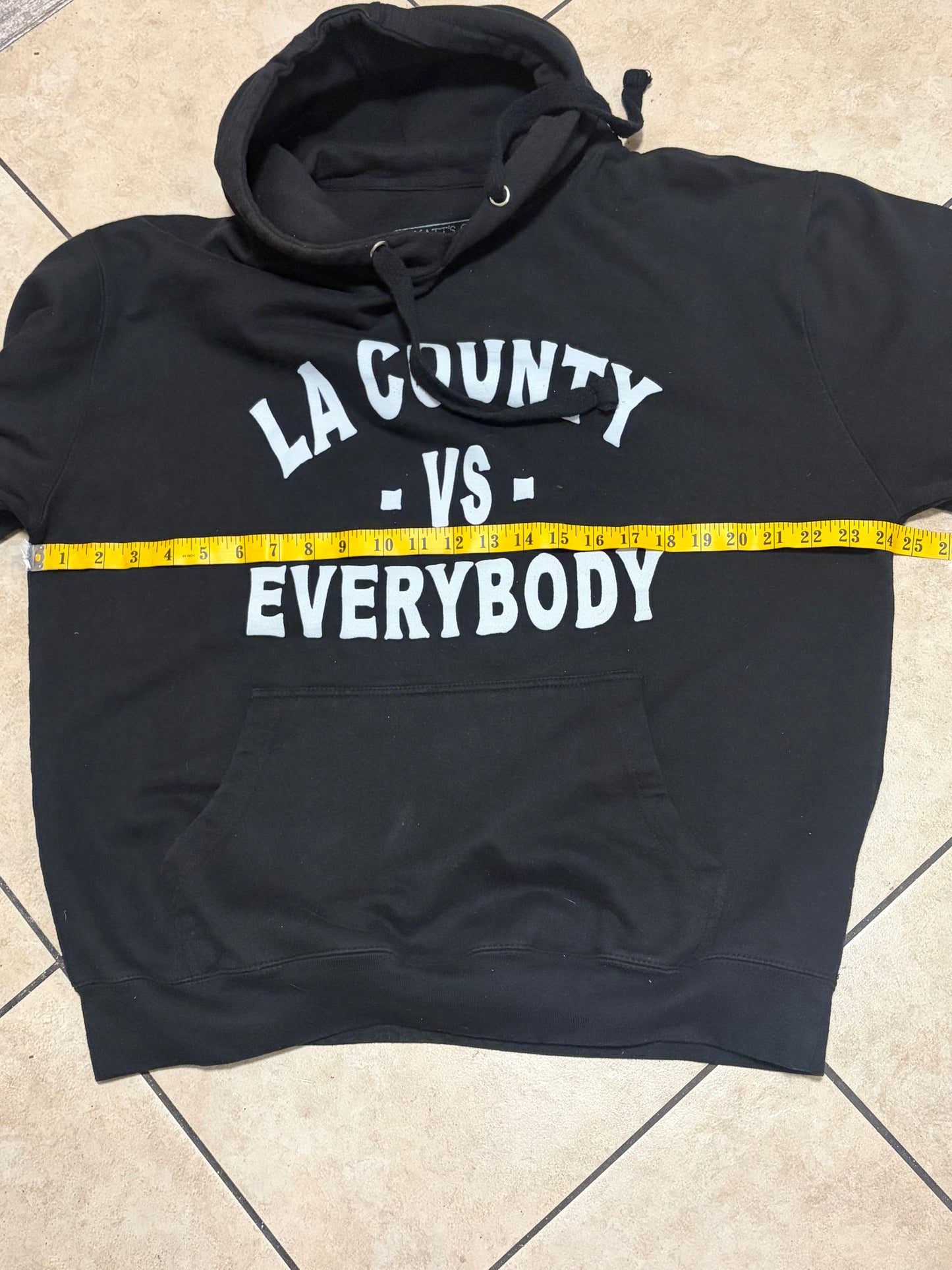 LA County vs Everybody Hoodie XL Black Streetwear Graphic Pullover Sweatshirt