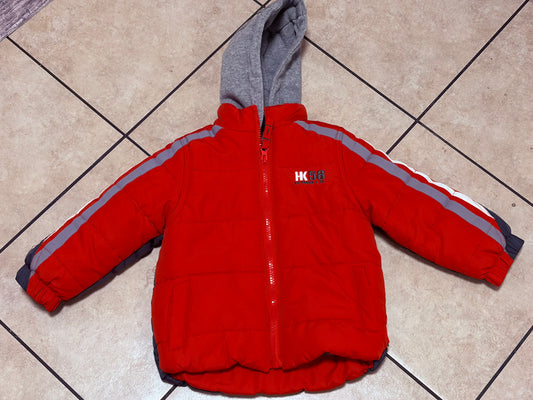 HK58 Hawk & Co Toddler Winter Puffer Jacket 18M Red Fleece Lined Hooded Coat