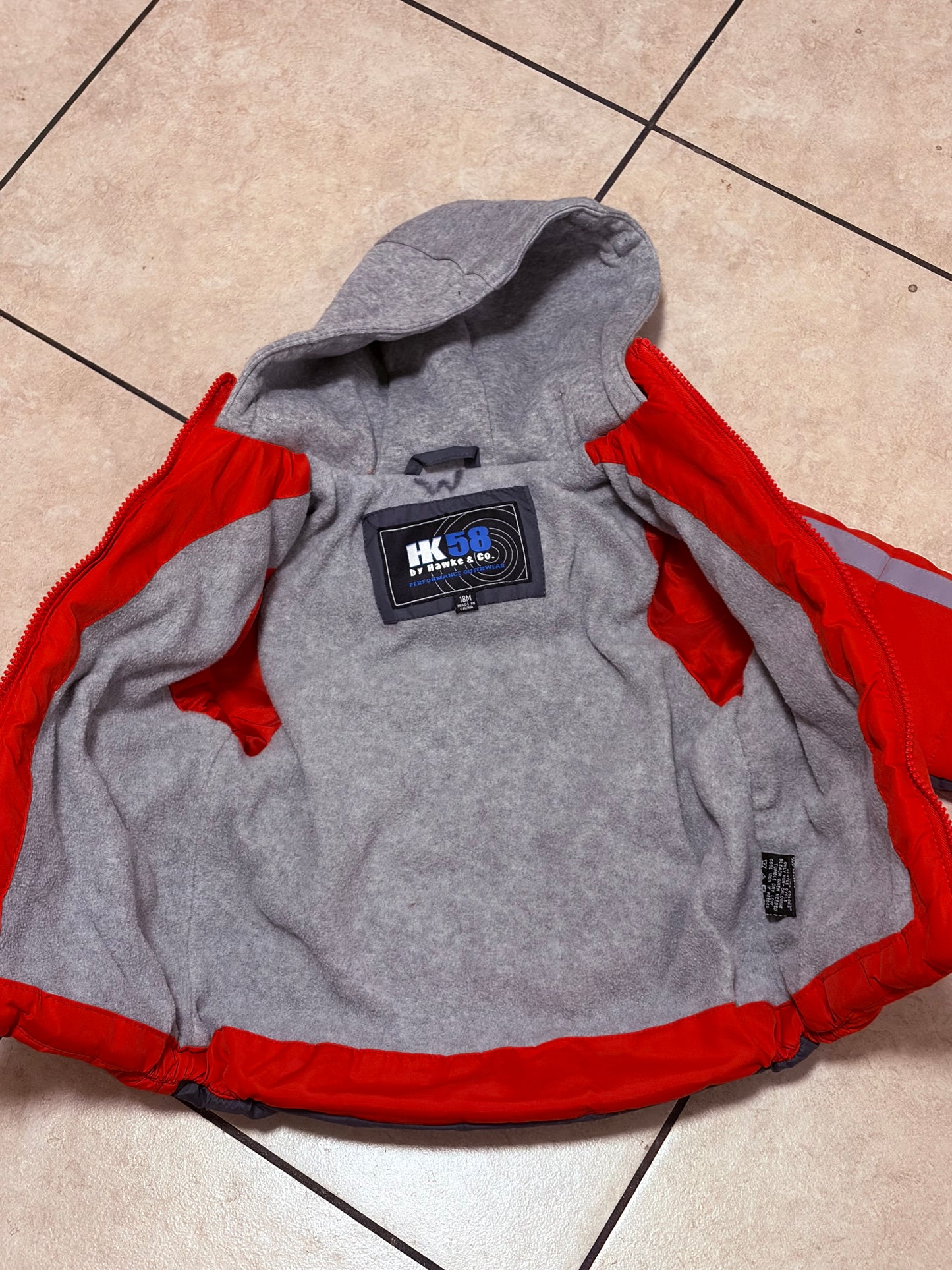 HK58 Hawk & Co Toddler Winter Puffer Jacket 18M Red Fleece Lined Hooded Coat