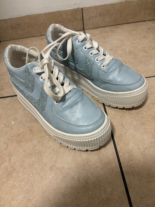 Weeboo Pastel Blue Platform Sneakers Women’s 7 Glitter Y2K Chunky Shoes