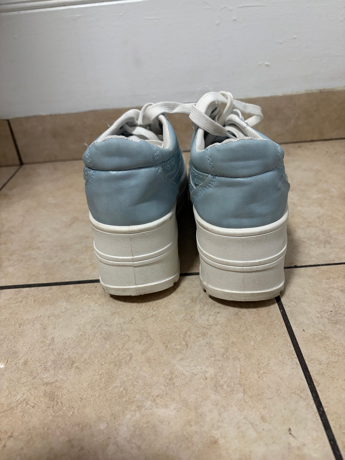 Weeboo Pastel Blue Platform Sneakers Women’s 7 Glitter Y2K Chunky Shoes