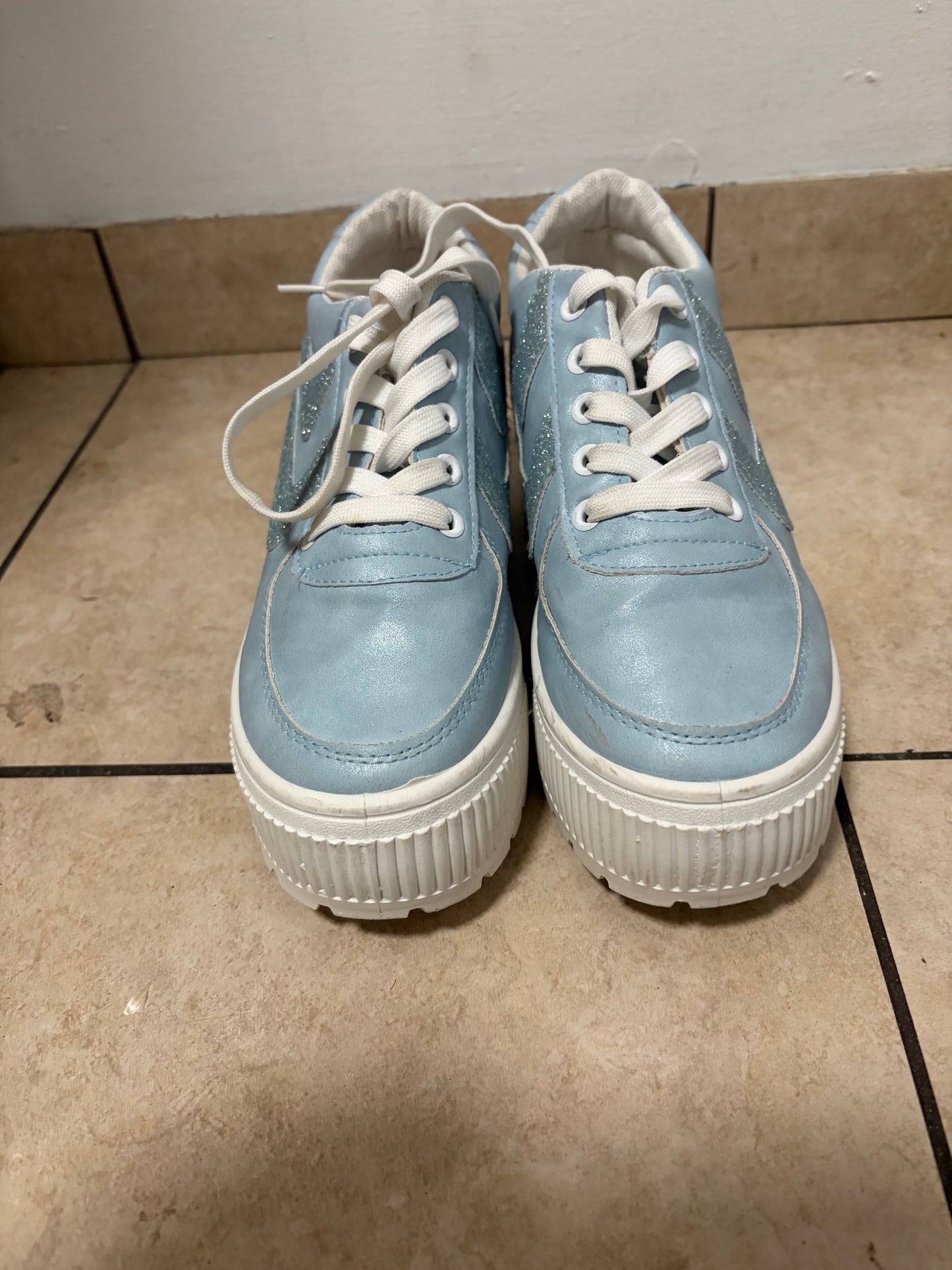 Weeboo Pastel Blue Platform Sneakers Women’s 7 Glitter Y2K Chunky Shoes