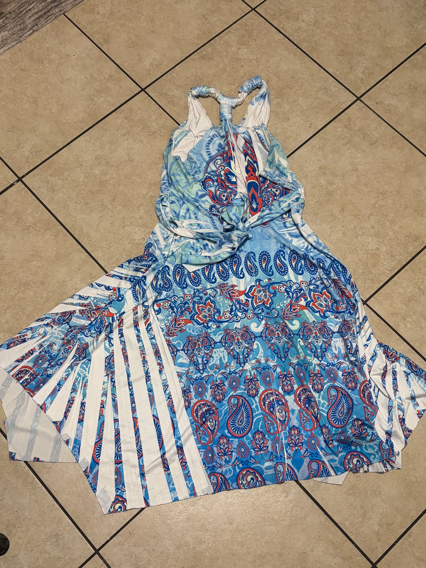 Camilla USA Boho Paisley Halter Dress Handkerchief Hem Y2K Resort Cruise M/L