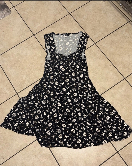 Hot Topic Skull Nautical Goth Dress Small Y2K Emo Alt Fit & Flare