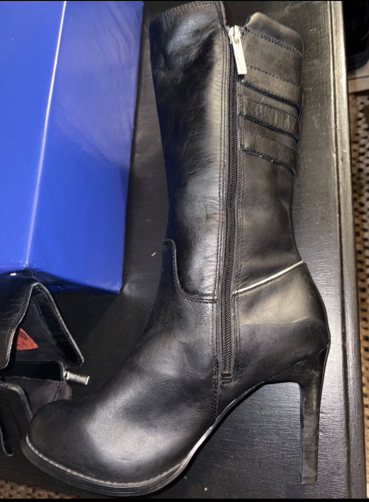 Harley Davidson Women’s Black Leather Heeled Moto Boots Triple Buckle Zip Sz 7.5