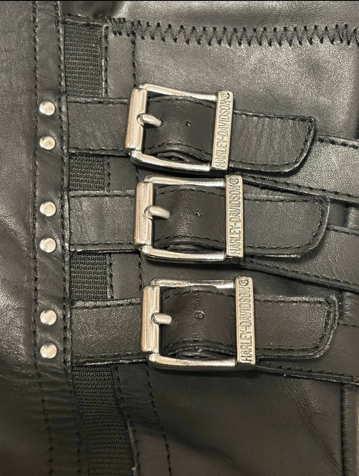 Harley Davidson Women’s Black Leather Heeled Moto Boots Triple Buckle Zip Sz 7.5