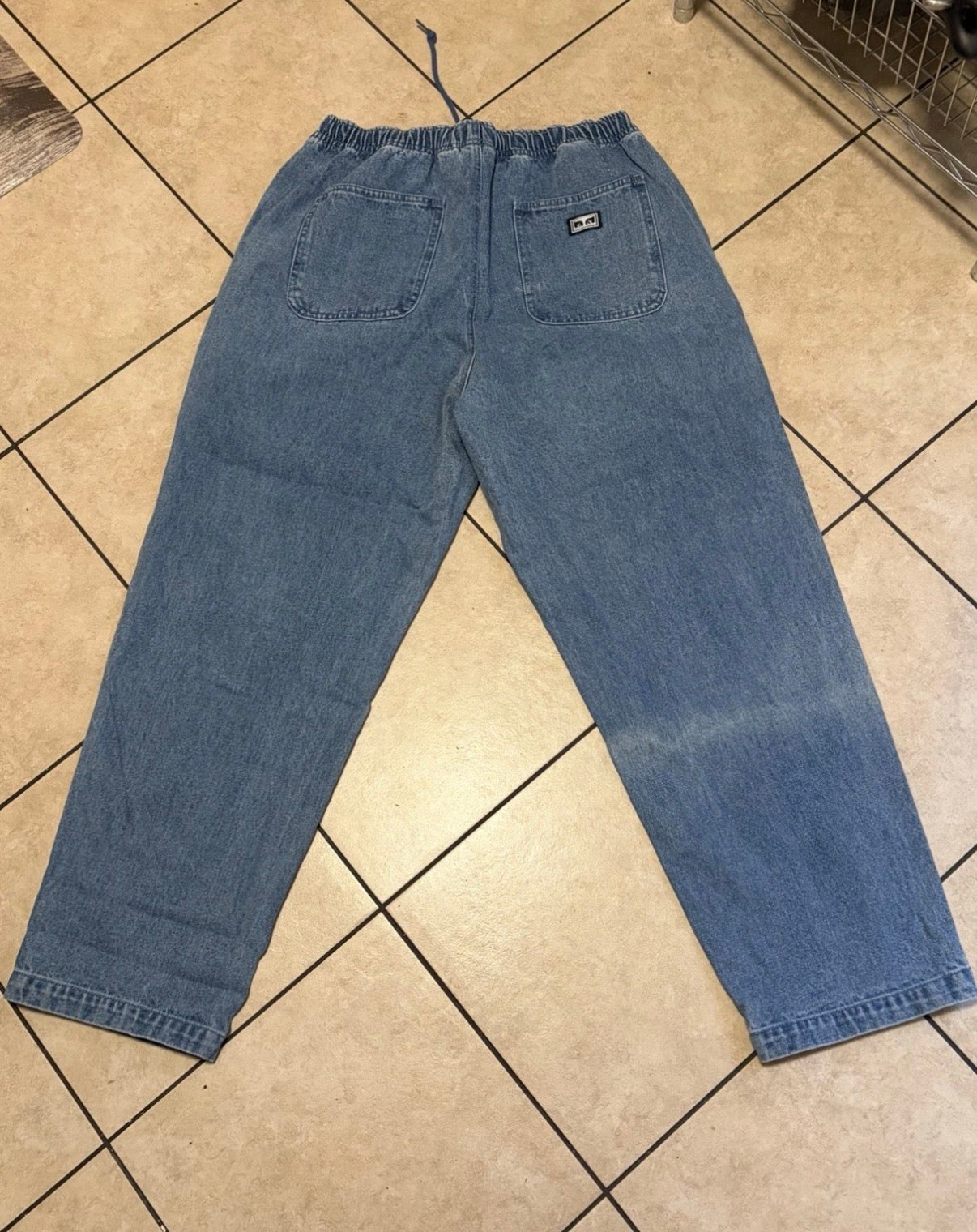 OBEY Denim Jogger Jeans Men’s Large Elastic Waist Streetwear Skate Baggy Y2K