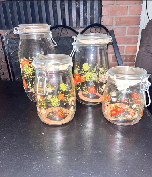 NEW Arc of France Canister Set (4) - Clip Top Jars - Spice of Life Vegetables