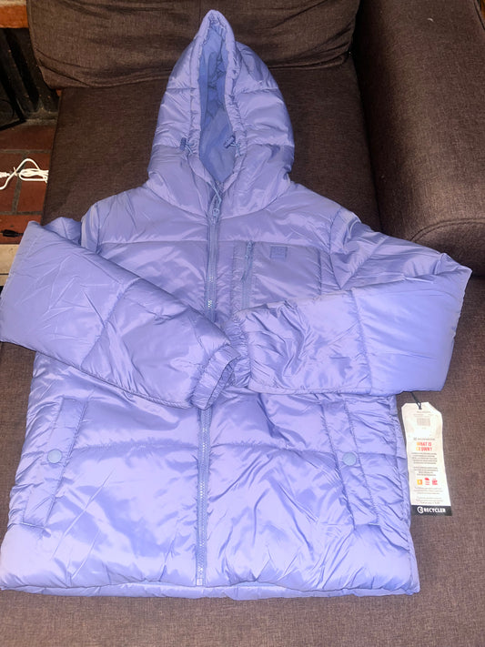 Billabong Women’s Puffer Jacket Large Lavender Hooded C-Down Recycled Insulation NWT